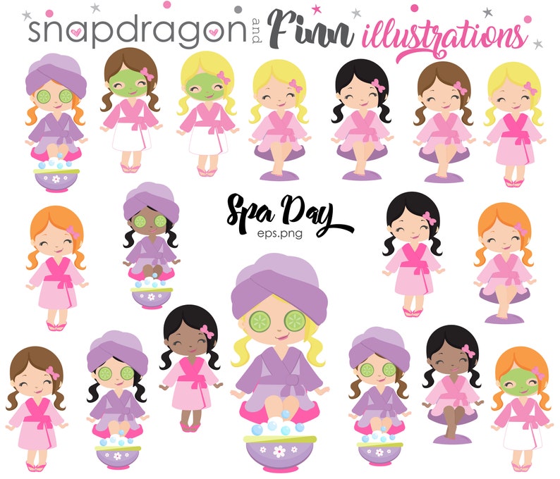 BUY5GET5 Spa clipart, Spa girls clipart, Manicure clipart, Cute Spa Girls clipart, spa, manicure, pamper party, Commercial License Inclu image 3