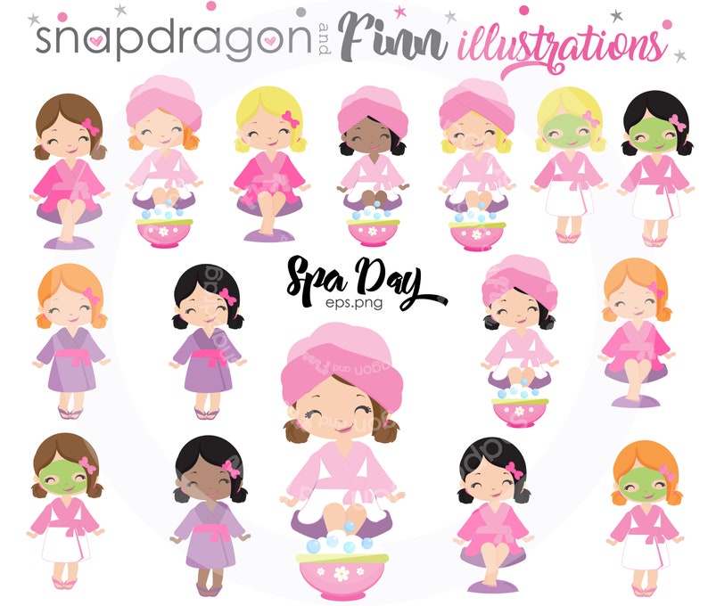 BUY5GET5 Spa clipart, Spa girls clipart, Manicure clipart, Cute Spa Girls clipart, spa, manicure, pamper party, Commercial License Inclu image 2