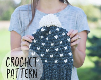 CROCHET PATTERN | Fair Isle Crochet Hat Pattern | The Rapids Hat Crochet Pattern | Crochet Mini Heart Hat Pattern | Crochet Knit look hat