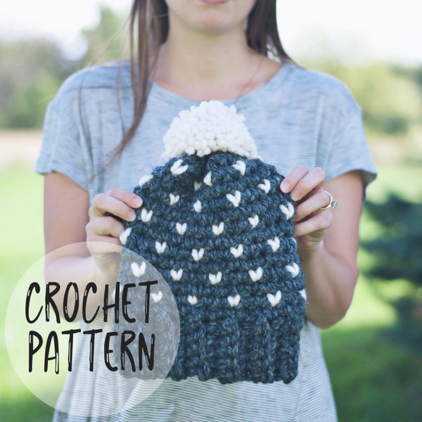 CROCHET PATTERN | Fair Isle Crochet Hat Pattern | The Rapids Hat Crochet Pattern | Crochet Mini Heart Hat Pattern | Crochet Knit look hat