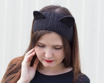 Cat ear beanie Black cat ear hat Knit hat woman Realistic cat | Etsy