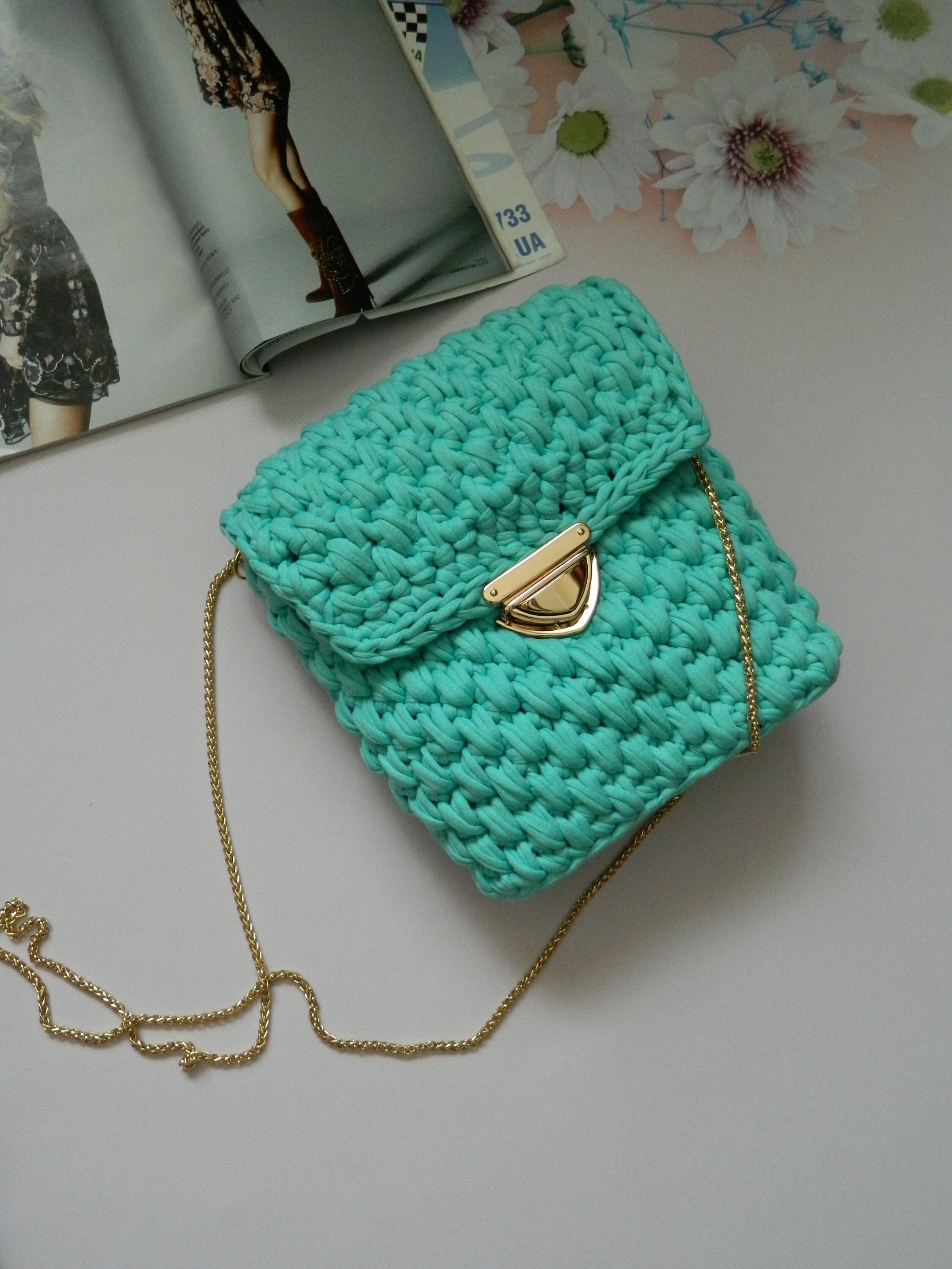 Crochet yarn bag Mint crossbody little bag Mini hand bag Women | Etsy