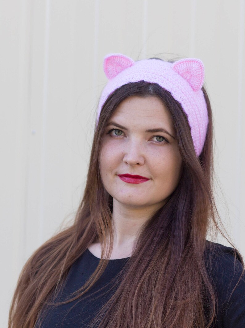 Knit Crochet Cat Ears Headband Pink Cat Ears Wool Cat Ear Etsy