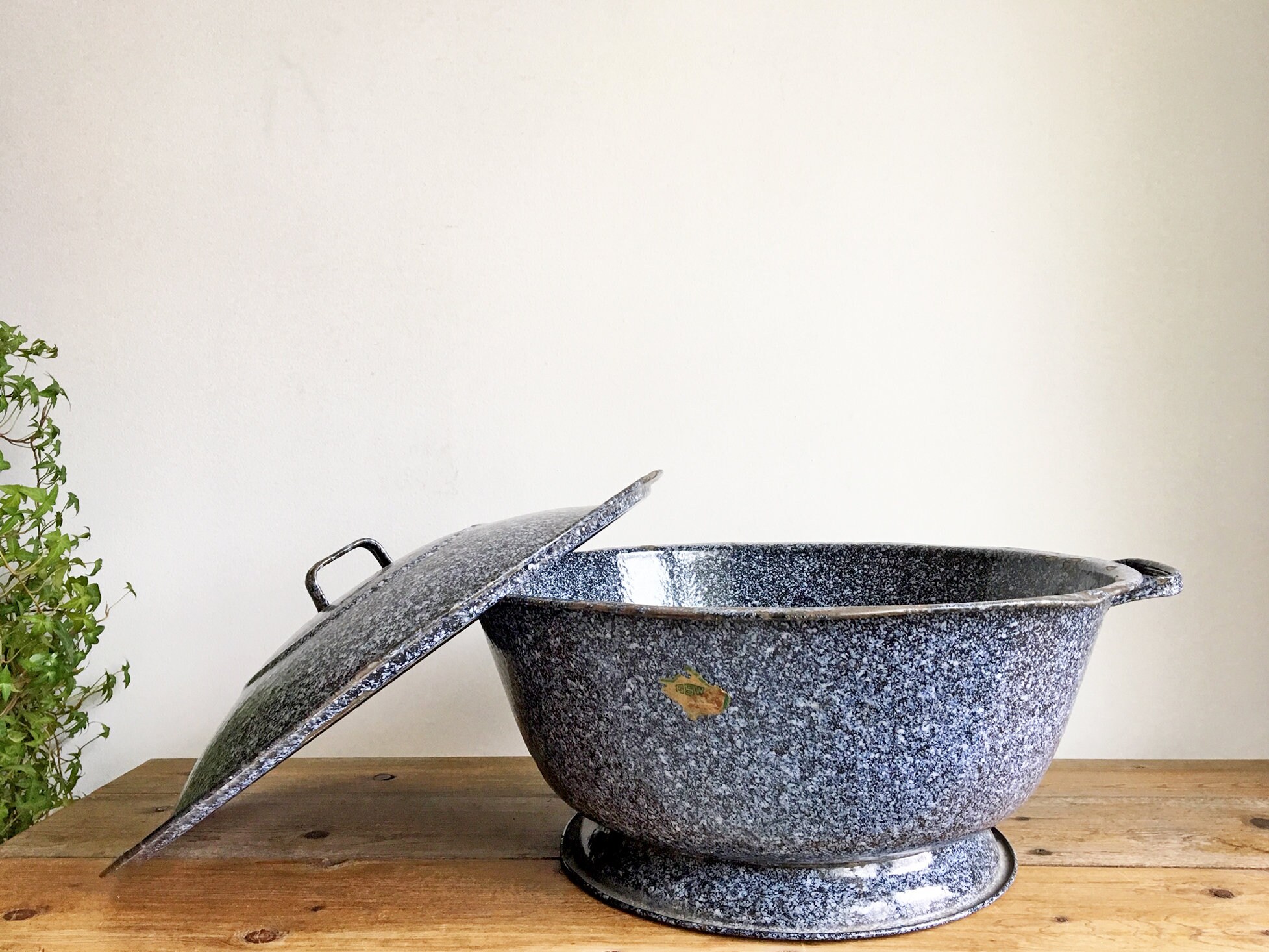 Large Enamel Bread Dough Bowl with Lid/Antique Dough Rising Etsy