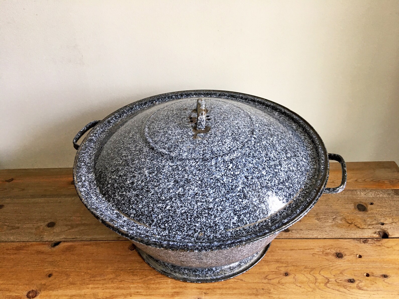 Large Enamel Bread Dough Bowl with Lid/Antique Dough Rising Etsy