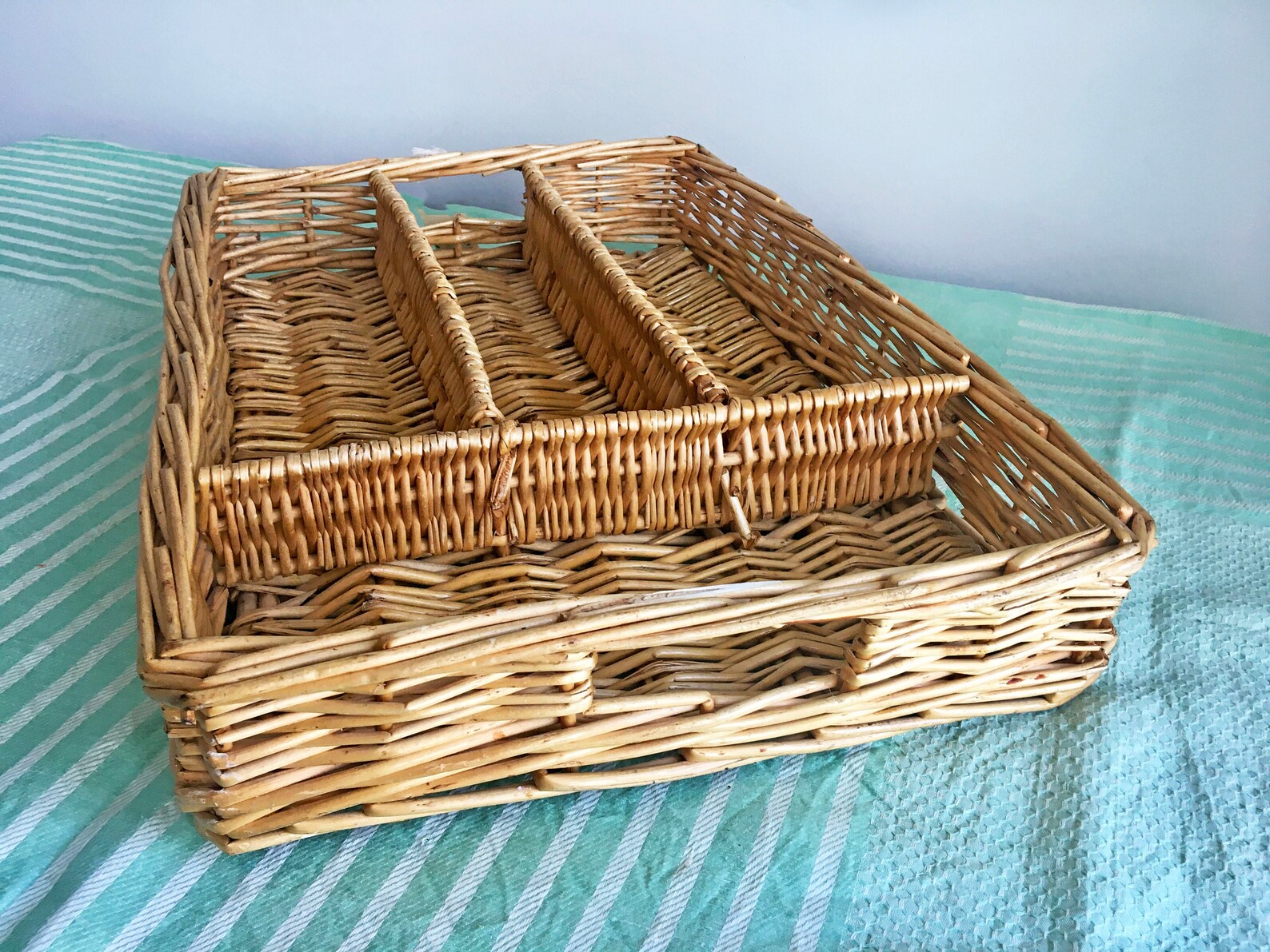 Vintage Basket Wicker Utensil Holder/Divided Woven Silverware Etsy