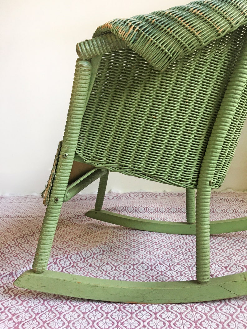 Antique Children's Green Wicker Rocking Chair/victorian Etsy