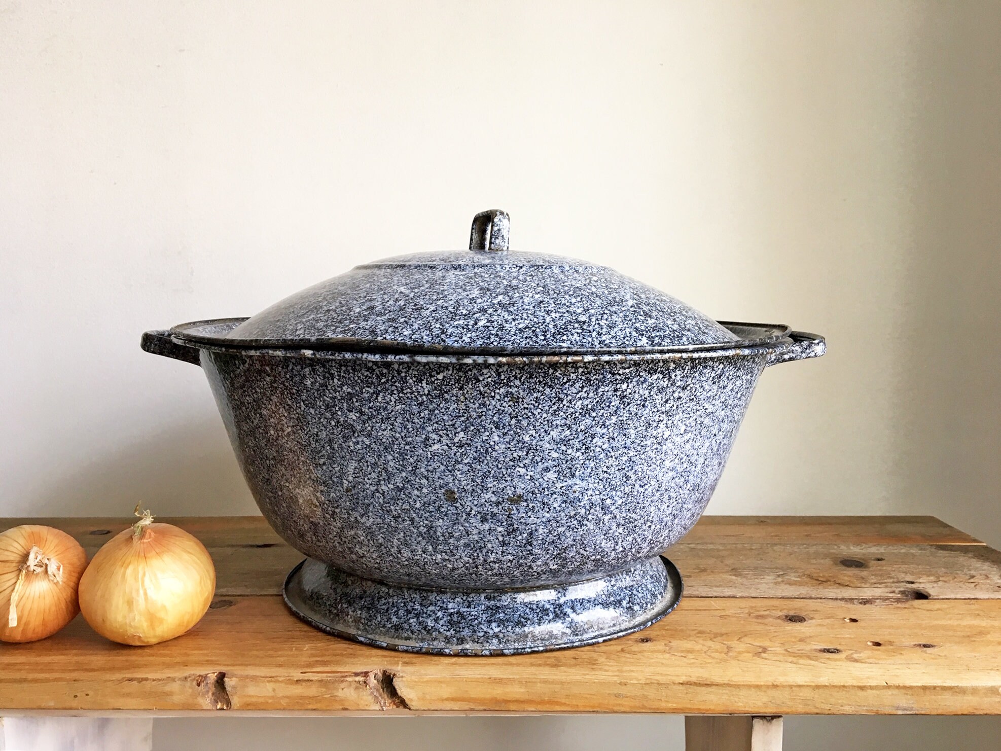 Large Enamel Bread Dough Bowl with Lid/Antique Dough Rising Etsy