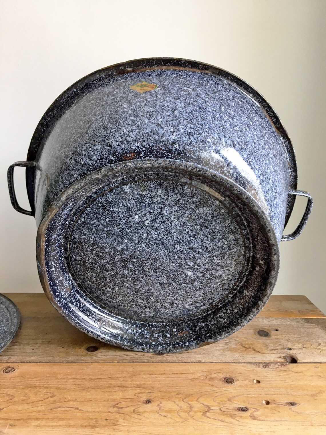 Large Enamel Bread Dough Bowl with Lid/Antique Dough Rising Etsy