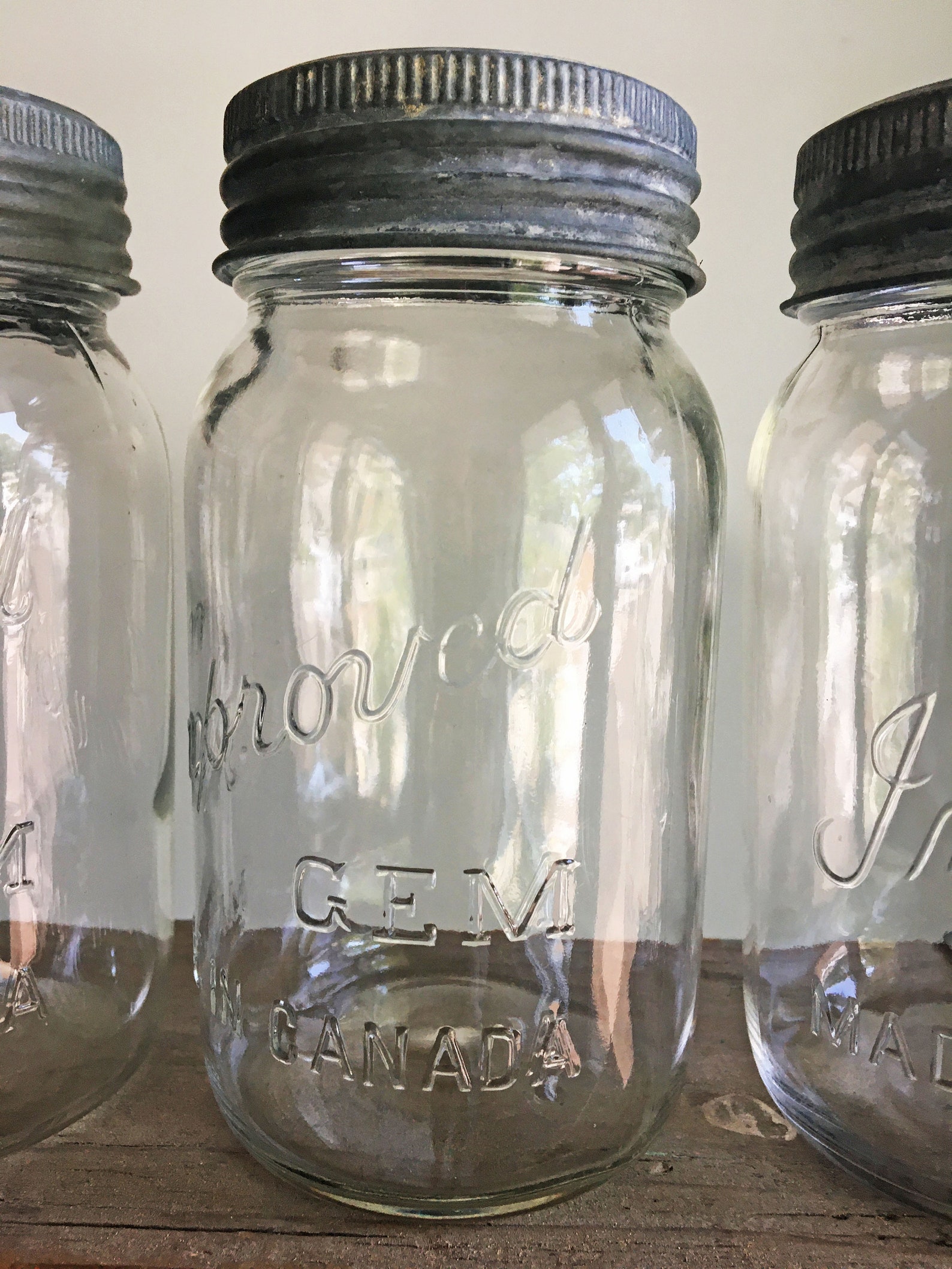 5 Vintage Improved Gem Glass 1 Litre Mason Jars/Made in Etsy