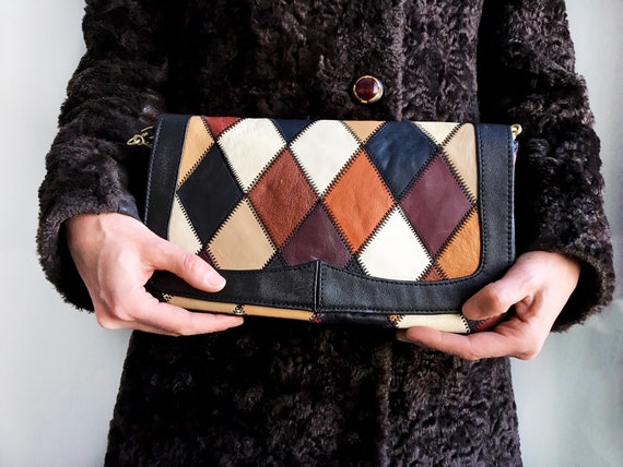 Vintage Diamond Patchwork Leather Purse/Multi Colo