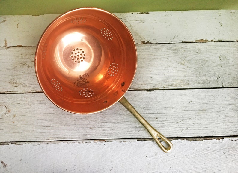 Vintage Copper & Brass Handle Colander/Hand Held Strainer Etsy