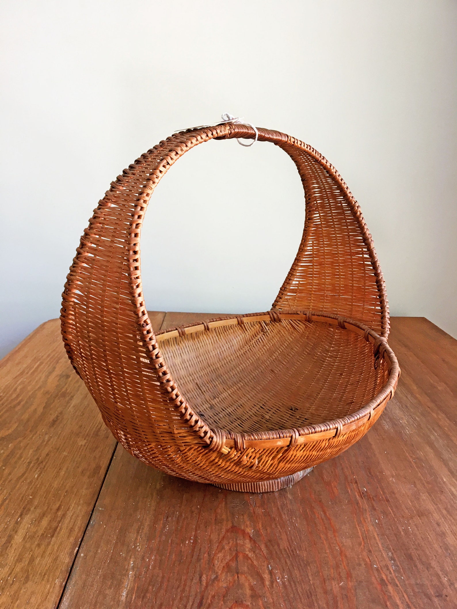 Vintage Crescent Moon Wicker Handle Basket 1970/Round Rattan Etsy