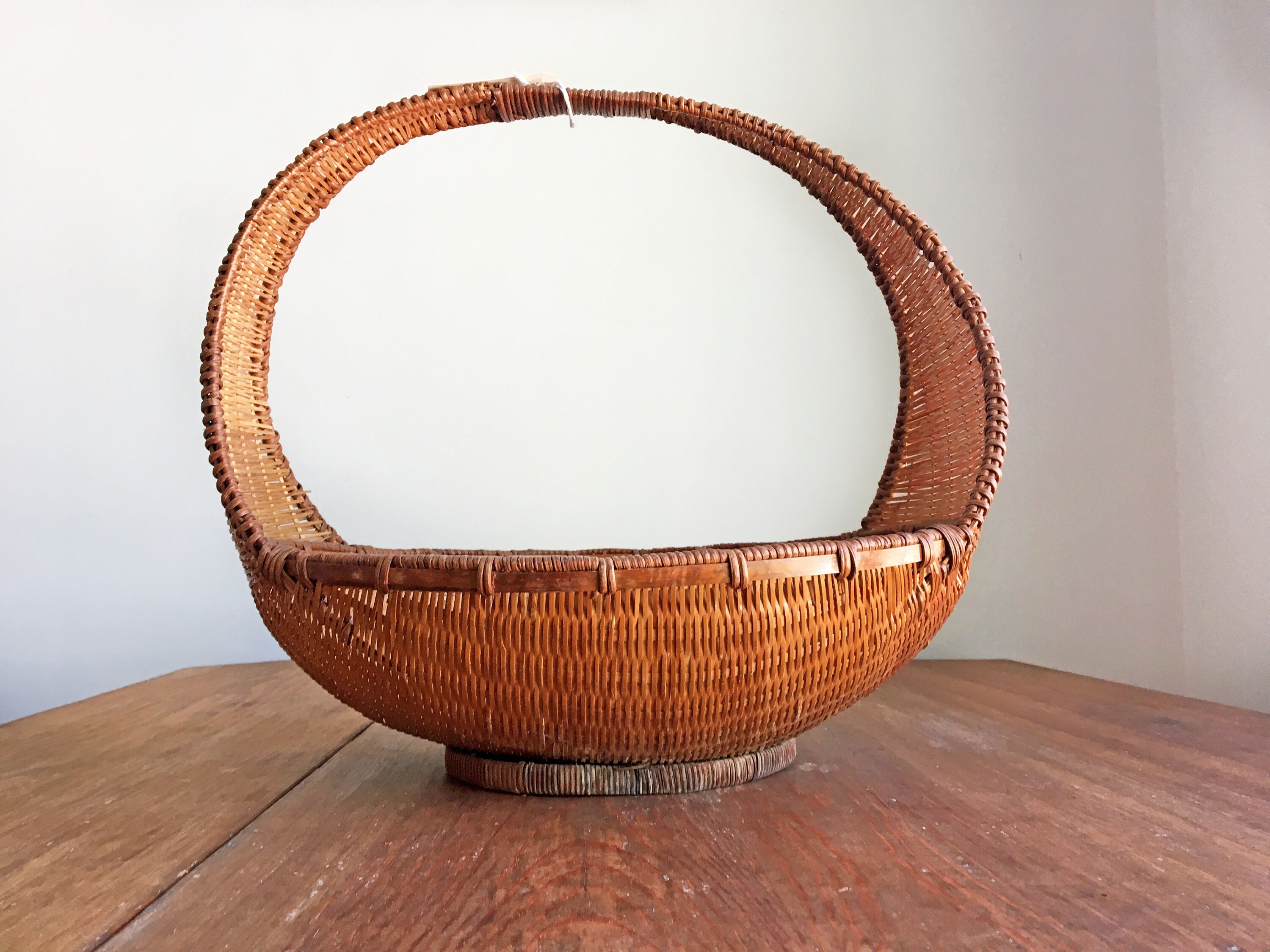 Vintage Crescent Moon Wicker Handle Basket 1970/Round Rattan Etsy