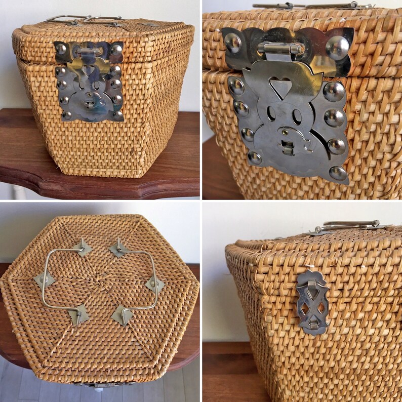 Chinese Teapot & Cups Wicker Tea Basket Travel Set/Vintage Etsy