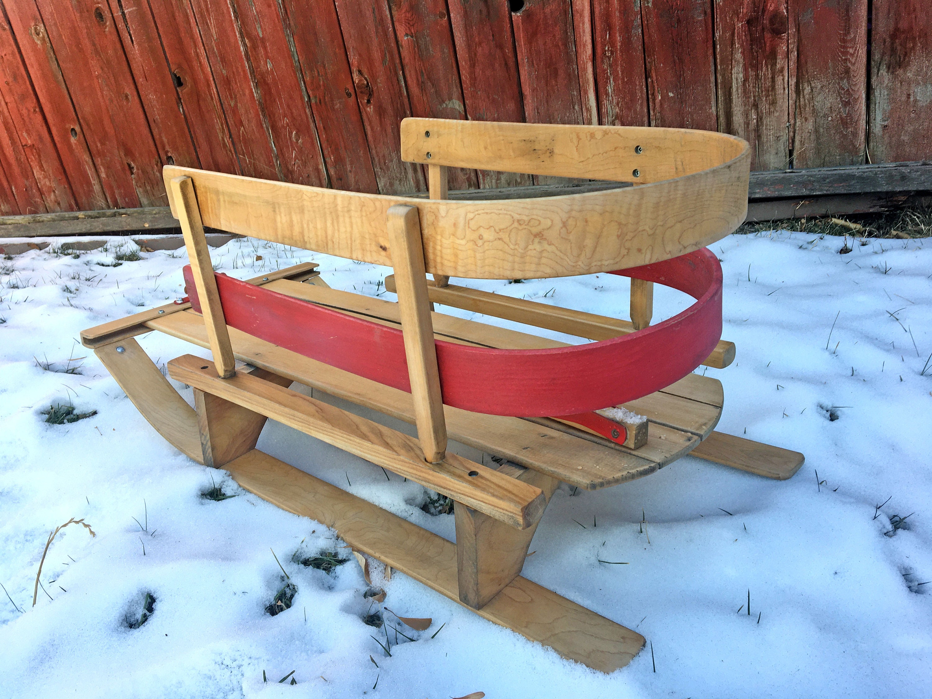 Vintage REFURBISHED Wood Childs Sleigh/Toddler Red Snow Sled Etsy