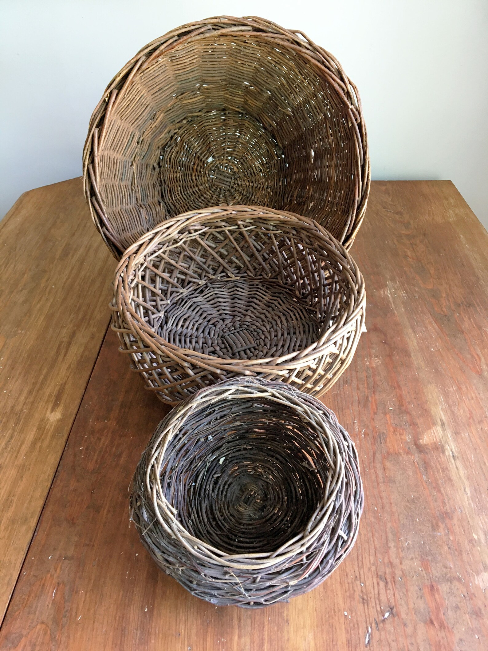 3 Rustic Wicker Twig Baskets/Round Rattan Nesting Nest Etsy