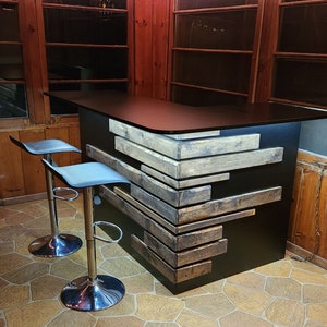 Rustic Reclaimed Wood Home Bar with LED Lights