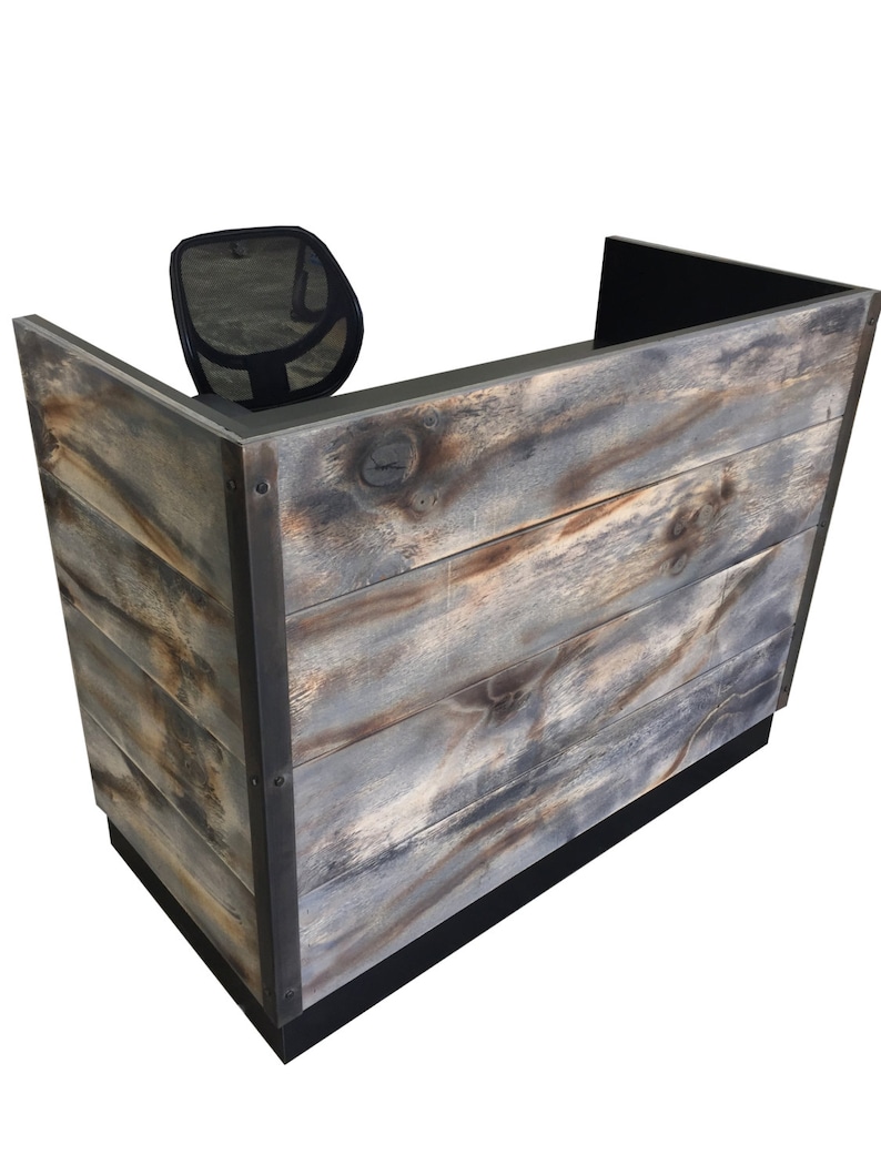 Distressed Weathered Wood Plank Reception Desk In Stock