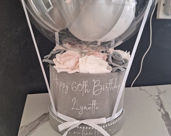 Hot Air Balloon velvet  Flower Box, hat box flowers, birthday balloon, celebration balloon, balloon gifts, gifts for her, gifts for him.