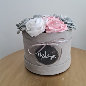 Velvet Grey Storage Hat Box with Cream Roses on Top – Lilli Rose