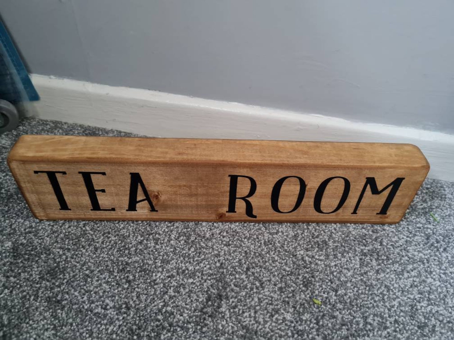 Personalised solid wood free standing sign plaque. Tea Room. Etsy