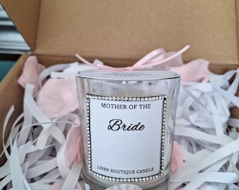 Personalised Linen scented mother of the bride/ mother of the groom candle, scented candle, personalised candle, wedding candle