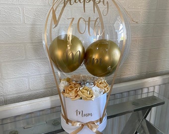 Hot Air Balloon Flower Box, hat box flowers, birthday balloon, celebration balloon, balloon gifts, gifts for her, gifts for him, celebration