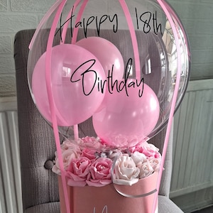 Caja de flores con globo aerostático, flores para caja de sombreros, globo de cumpleaños, globo de celebración, regalos con globos, regalos para ella, Día de la Madre, celebración
