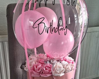 Hot Air Balloon Flower Box, hat box flowers, birthday balloon, celebration balloon, balloon gifts, gifts for her, gifts for him, celebration