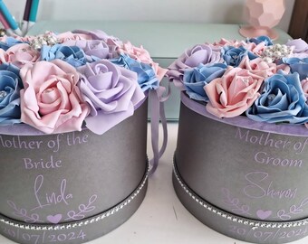 Personalised Foam Rose Flower Box, Mother of Bride, Diamante Brooch