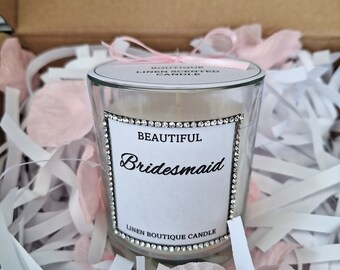 Personalised Linen scented Bridesmaid candle, scented candle, personalised candle, wedding candle