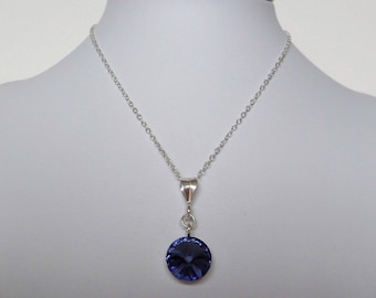 Swarovski Round Crystal Rivoli Sterling Silver Pendant Necklace, Lots Of Colours To Choose From- 16 Inch or 18 Inch Chain