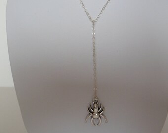 Spider Web Chain and Charm Necklace Perfect For Halloween 14 inch Choker Length Antique Silver or Gunmetal Spider