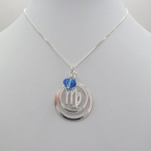 Zodiac Pendant Necklace with Swarovski Crystal, Sterling Silver, Star Sign