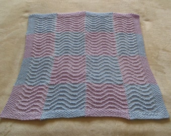 Ripple Patern Patchwork Blue and Lilac Baby Cot/ Pram Blanket 22 inches by 22 inches