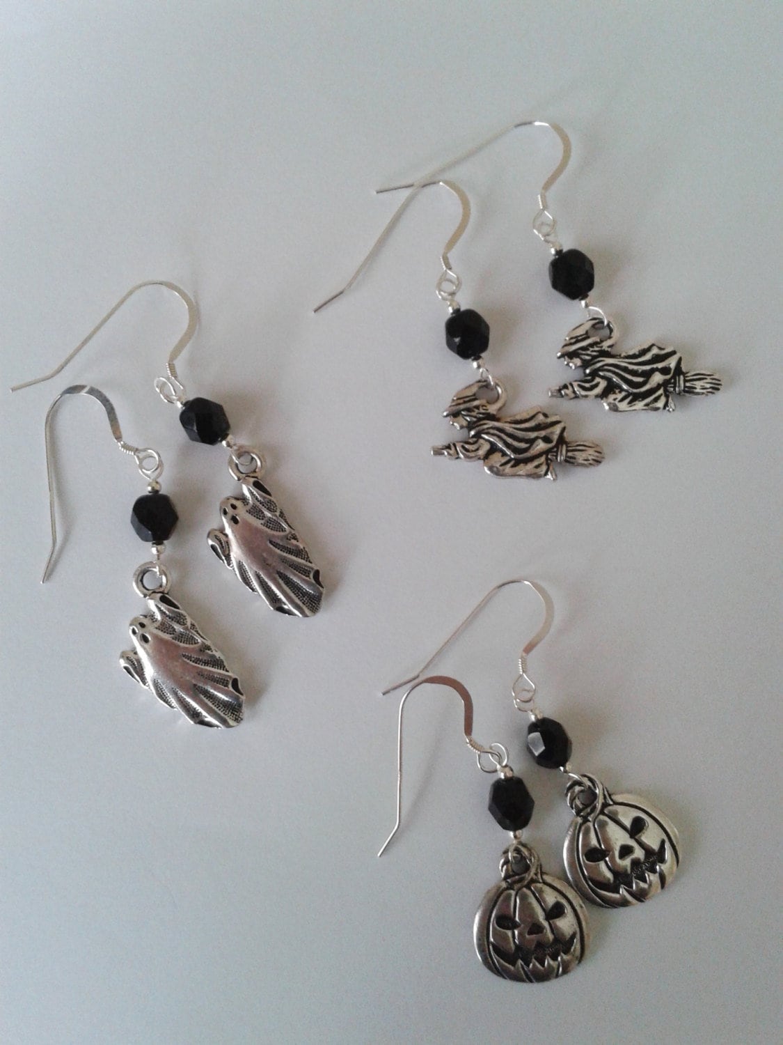Spooky Charm Earrings- Bat, Witch, Cat, Ghost, Owl, Pumpkin, Sterling Silver plus TierraCast