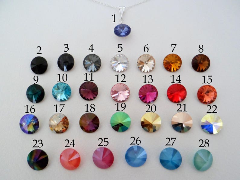Swarovski Round Crystal Rivoli Sterling Silver Pendant Necklace, Lots Of Colours To Choose From 16 Inch or 18 Inch Chain image 2