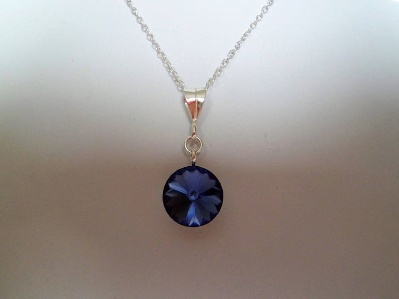 Swarovski Round Crystal Rivoli Sterling Silver Pendant Necklace, Lots Of Colours To Choose From 16 Inch or 18 Inch Chain image 9