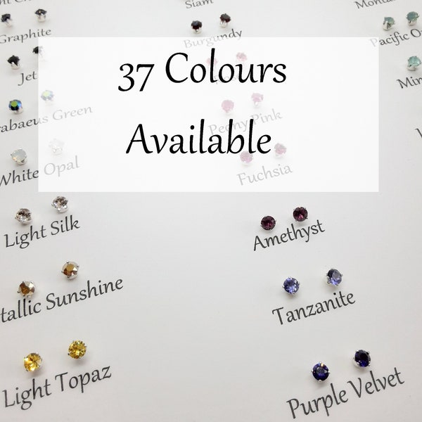 4mm Stud Earrings with Swarovski Crystals, purple orange pink blue green black clear red