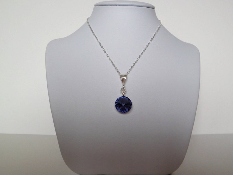 Swarovski Round Crystal Rivoli Sterling Silver Pendant Necklace, Lots Of Colours To Choose From 16 Inch or 18 Inch Chain image 1