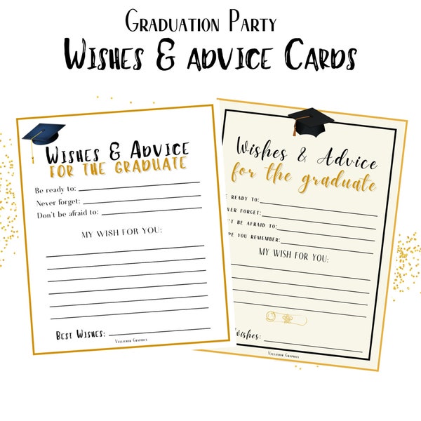 Graduation Wishes & Advice Cards, advice for the graduate, 2 Printable pages, Grad Party