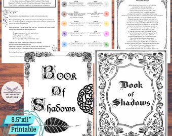 Instant Download, Book of Shadows Pages, 5 pack, grimoire pages, includes 2 covers, candle chart, wiccan rede, and a spell for good