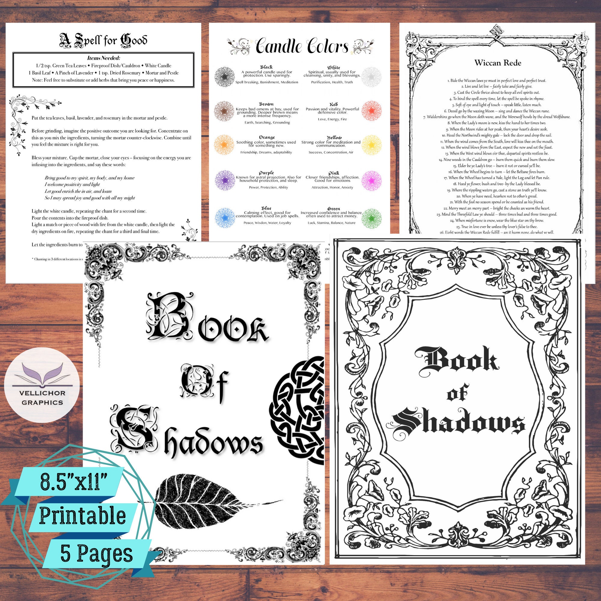 Instant Download, Book of Shadows Pages, 5 Pack, Grimoire Pages ...