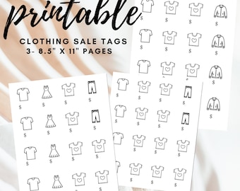 Etiquetas de precio imprimibles para ropa de venta de garaje, páginas de ropa para venta de garaje, descarga instantánea