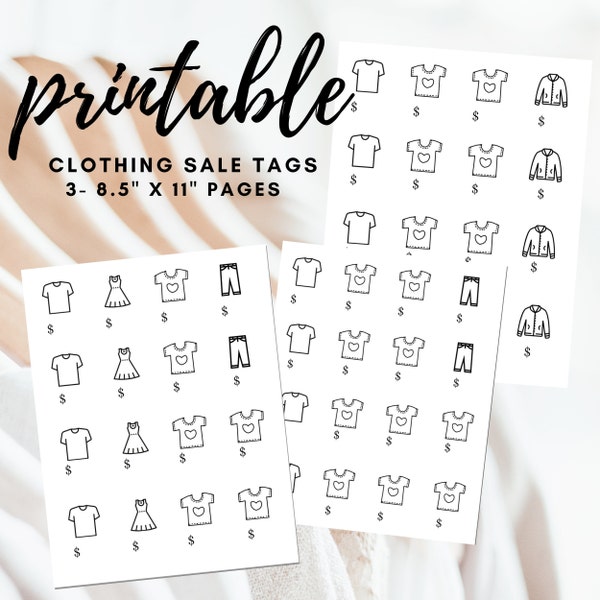 Printable Clothing Price Tags, Yard Sale or garage sale clothing pages, instant download