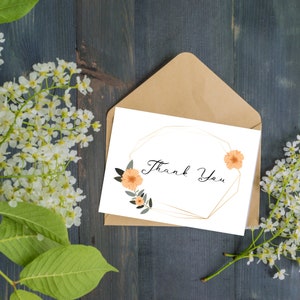 Cartões de agradecimento para impressão floral e dourado para casamento, aniversário, aniversário e muito mais! Download instantâneo