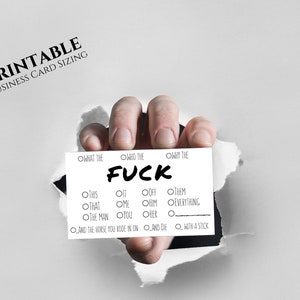 Sweary Business Cards, Printable Funny Anti-Business Card, adult content card