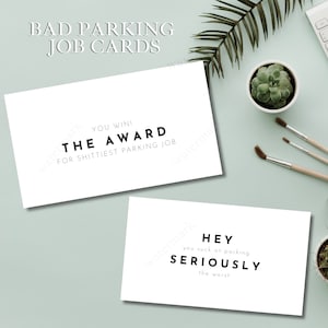 Visitekaartjes voor slechte parkeeropdracht, grappige uitspraken, minimalistisch ontwerp, eenvoudig kaarten printen en knippen, 10 verschillende gezegden