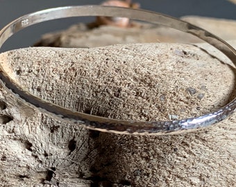 Sterling Silver Thin Textured Hammered Bangle